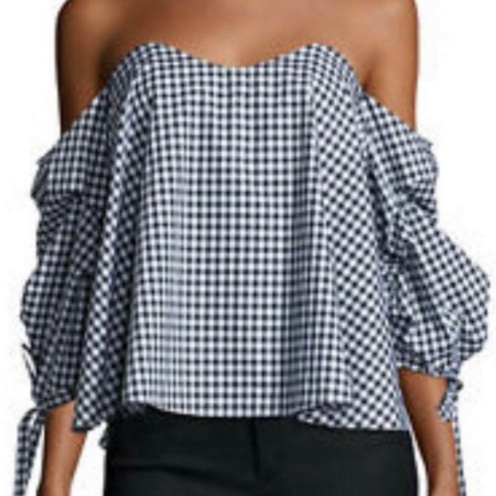 Caroline Costas top in a black & white gingham check cotton fabric XS